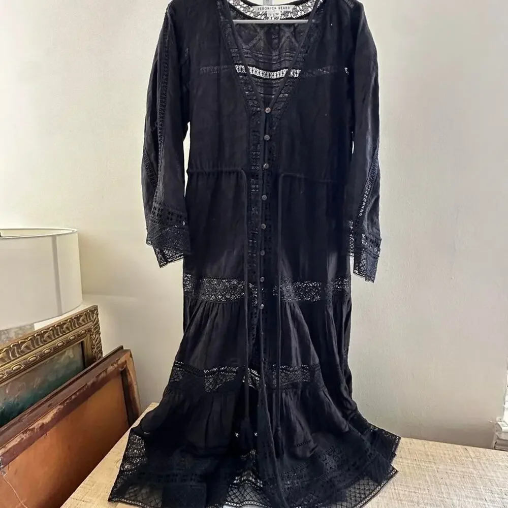 Veronica beard black lace midi